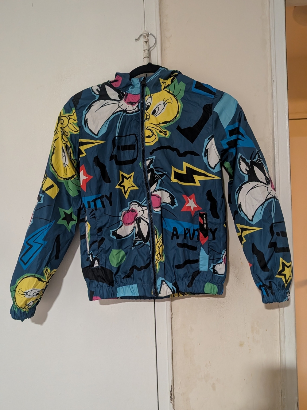 Members Only Kids Blue Cartoon Jacket with Yellow & Pink Accents
